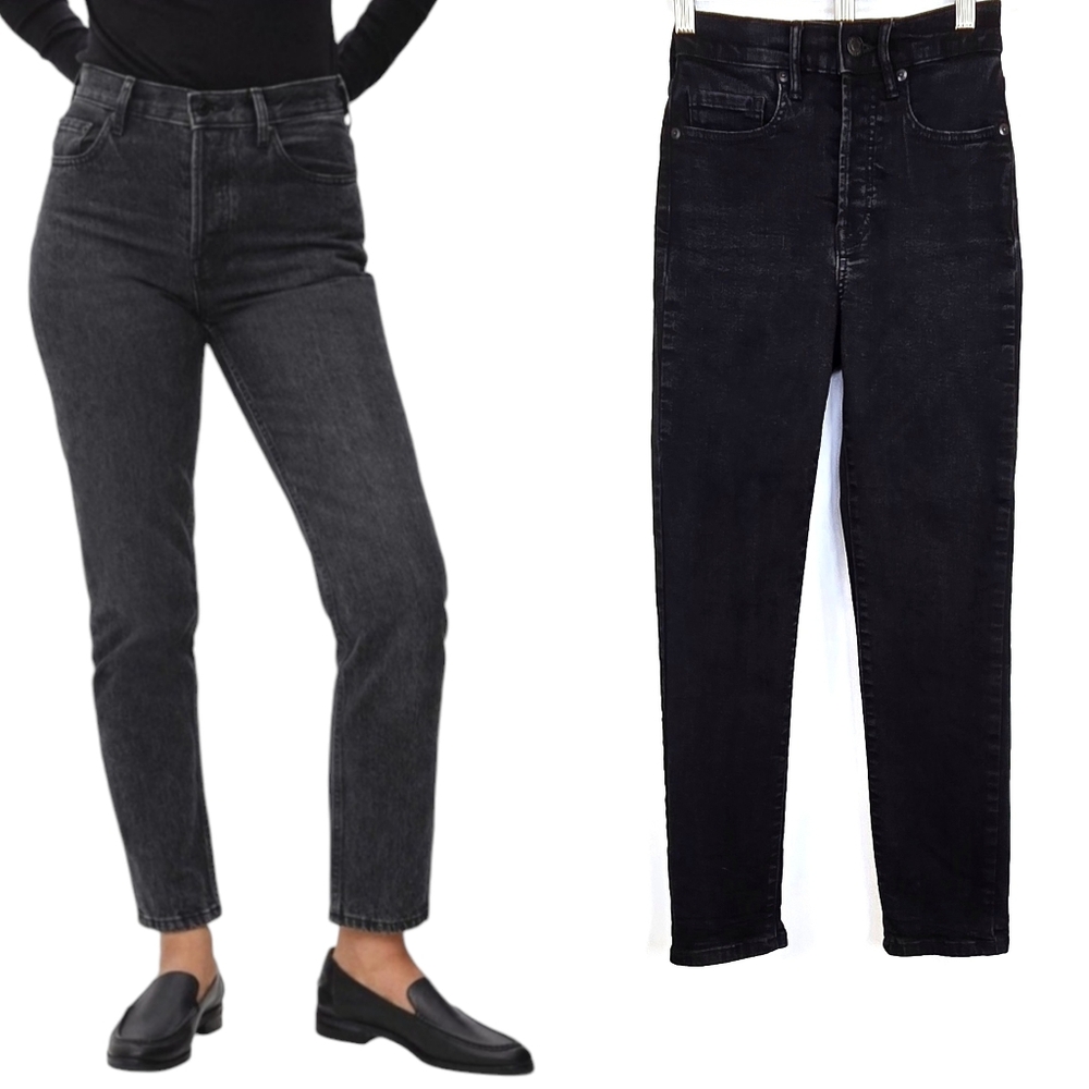 Everlane High Rise Slim Straight Cigarette Jeans 24 Ankle Length Stretch Black